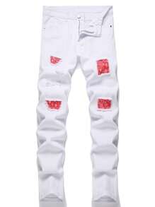 1pc Men's Regular Fit Straight Leg White Casual Comfortable Jeans, Suitable For Urban Walking And Outdoor Activities