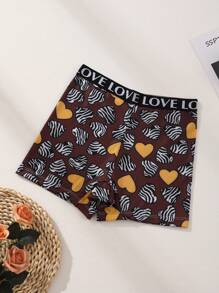 3 PCS Women's Sexy Heart Print Boxer Shorts High Waist Seamless Panties Letter Belt Briefs Tummy Control &Butt Lifter Stretch Sports Underwear