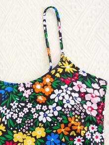 Chic Floral One-Piece Swimsuit With Square Neckline & Ruched Detail - High Cut, Stretchy Fabric, Removable Pads - Perfect For Beach & Poolside - Multicolor - View 8