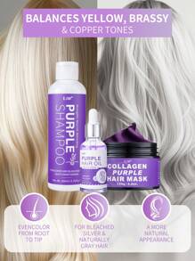 2 Peças Conjunto de Shampoo Roxo e Máscara de Cabelo para Cabelos Loiros, Grisalhos - Cabelos Coloridos - Infundido com Óleo de Cocos Nucifera, Repara, Hidrata e Ilumina