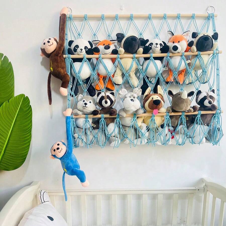 Stofftier Aufbewahrung Netz Hängematte Wandbehang Plüschtiere Netz Spielzeug Organizer Montage Höhenverstellbar für Kinderzimmer, Spielzimmer, Schlafzimmer, Kinderzimmer - Blau - Übersicht 1
