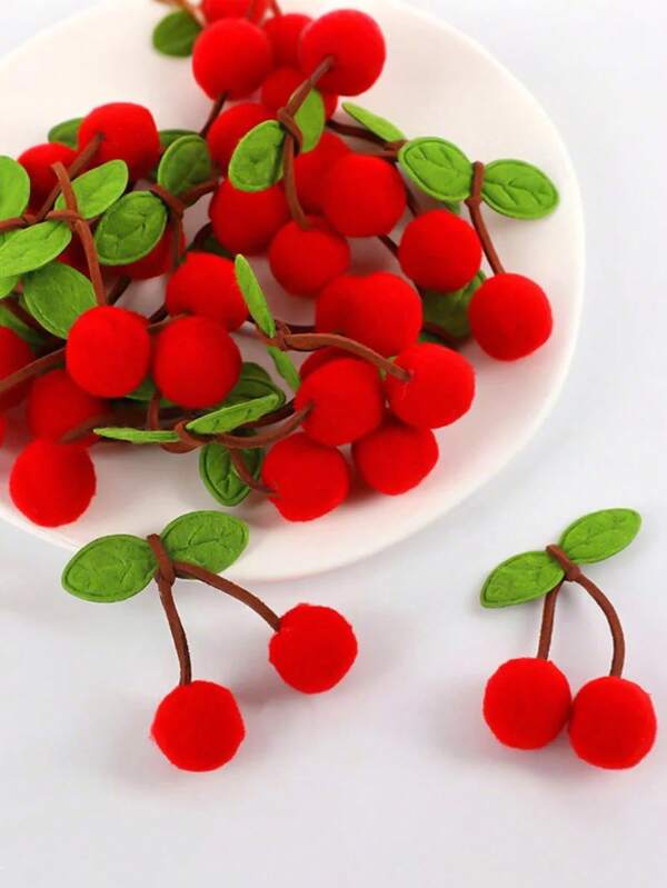 10/20 peças - Pompons de cereja vermelha, decoração de roupas multicoloridas, patches bordados de cereja vermelha, pompom de decoração de aniversário de cereja, bola de pelúcia de cereja, decoração de sala e parede para festa de fim de ano, festa de formatura do dia das mães