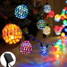 Solar-Powered Moroccan Ball String Lights, Ni-MH Battery, Removable, For Outdoor Garden, Patio, Home & Festive Decorations - Ideal For Weddings, Birthdays, Halloween, Christmas