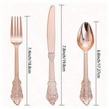 100 个玫瑰红色塑料零件/固定 50 把叉子、25 把刀子、25 把汤匙 - 一套可靠的塑料餐具，适用于餐饮、聚会、宴会、宴会、婚礼、父亲节和其他重大场合