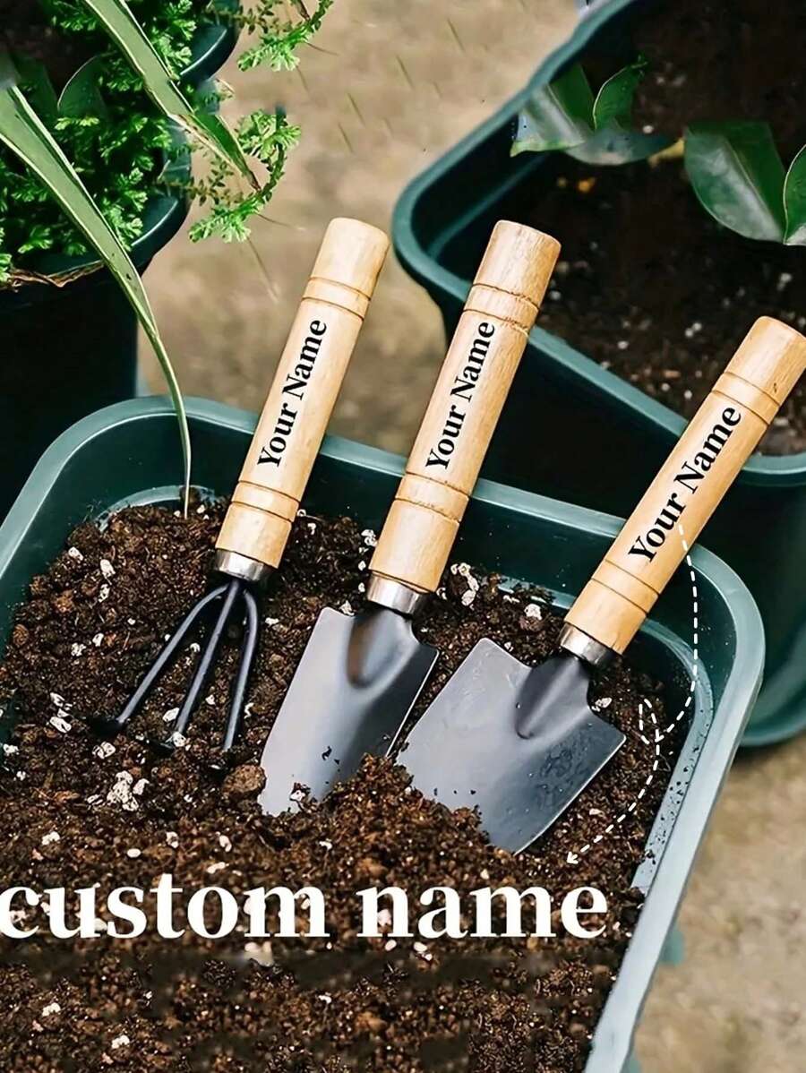 3pcs Custom Garden Tool Set - Shovel Shovel Large Garden Mini Succulent Soil Loosening Shovel, Custom Name Aluminum Alloy Garden Tools, Garden Supplies With Handles, For Gardening Digging, Hand Tools