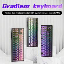FREEWOLF Clavier de jeu sans fil FREEWOLF M87 avec sensation mécanique et silencieux, rétroéclairage RVB, mode double Bluetooth/2,4 GHz, touches PBT dégradées, conception ergonomique, clavier compact 75% pour /WIN/PC