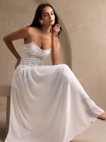 Robe camisole élégante en éponge élégante avec broderie florale 3D, robe de mariage, robe de mariage, robe de douche nuptiale blanche, robe de bal, robe de bal des finissants, tenues de printemps pour femmes, tenues d'été
