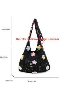 Dedoo Retro Hollow-Out Floral Contrast Color Casual Crossbody Bag(The Color Position Of Flowers Is Random)(The Color/Pattern Of Shoulder Strap Is Random)