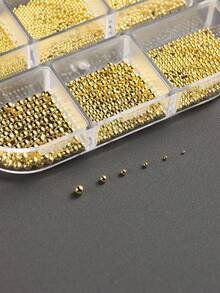 6pcs Mixed Size Gold Stainless Steel Metal Beads, 3D Mini Caviar Ball Silver Pendant, Faux Pearl Nail Art Decorations Nails Nail Supplies - Multicolor - View 4