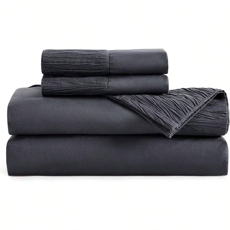 Juego de Sabanas, Paquete de 4 Piezas, Sabana Ajustable para Cama Matrimonial, Material Suave, Transpirable y Refrescante, Diseño Elegante, Fácil de Lavar - Gris Oscuro - Ver 1