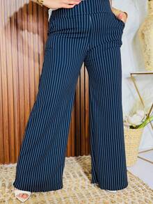 Plus Size Pants - Navy Blue and White - View 1