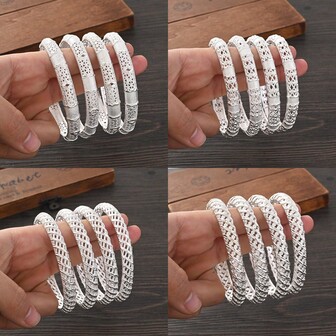 Set de 4 brazaletes de aleación elegantes para mujeres, uso diario de niñas de estilo árabe de Dubai, accesorios de joyería para bodas y fiestas de Oriente Medio, regalo para festivales y cumpleaños