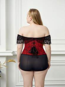 Áo corset trễ vai kiểu cung đình cỡ lớn, viền ren, áo bustier jacquard cổ điển gợi cảm, áo định hình vòng một quyến rũ cho kỳ nghỉ hè. - Màu Đỏ Sâu - Xem 11