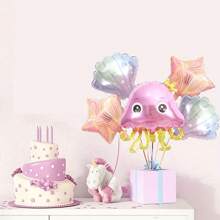 5pcs Sea Life Theme Foil Balloon Set, 3 Different Shapes (Jellyfish + Seashell + Starfish), Suitable For Decorating Ocean Party, Birthday, Event, Diving Party, Summer Party, Indoor Atmosphere, Fantasy Theme Party