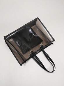 Summer Beach Transparent PVC Tote Bag With Small Pouch, Shoulder Bag For Women - Black - View 6