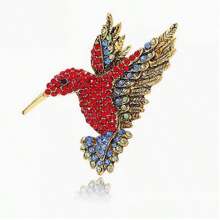 1 pieza Broche de aleación con incrustaciones de strass con forma de pájaro, pin único con diseño de animal, accesorio de moda