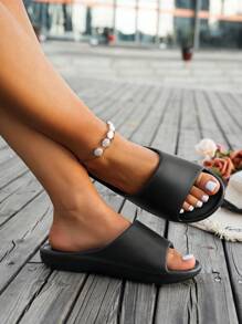 Sandalias planas de suela blanda, negras y de punta abierta, antideslizantes, resistentes al desgaste y cómodas. Fashionables para adolescentes, adecuadas para la playa, interiores y uso diario.