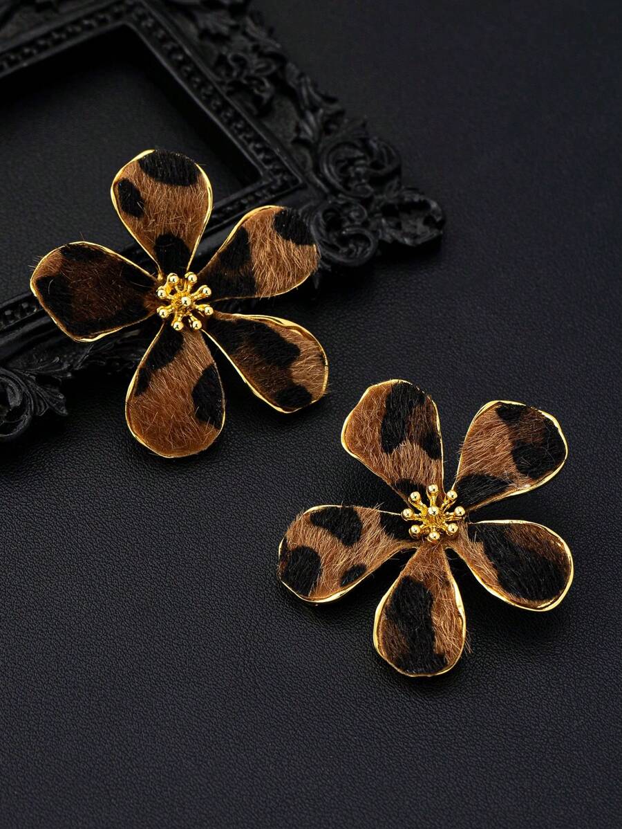 1 Paar plüschige Leoparden-Blumen Ohrringe, modisches, zierliches, einzigartiges Design, personalisierbar, vielseitig für täglichen Gebrauch und Tragen, Herbst/Winter