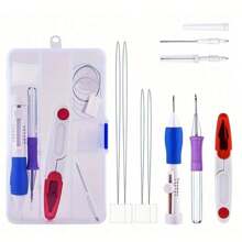 1 Set Embroidery Starter Kit, Includes Magic Pen, 50 Colorful Threads, Needles And Thread - DIY Punch Needle Craft Set With Floral Designs, Suitable For Beginners (Accessory Colors Randomly Assorted)