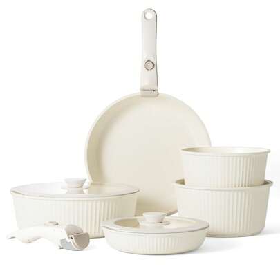  RIOVARM Induction Pots And Pans Set With Removable Handles, Non-Stick Granite Stackable Cookware Set With Silicone Lids, Space-Saving Pot & Pan Sets Without, Frying Pan, Casseroles