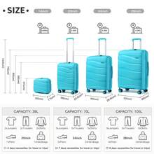Suitcase 14 20 24 28 Inch Cabin Carry On Check In Lightweight PP Hard Shell Travel Luggage Set TSA Lock Spinner Wheels Single Holiday Business Family - Sky Blue - View 8