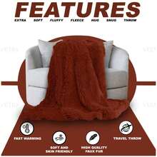 VELVETIO Hug & Snug Throw Blanket Warm Cosy Throw For Sofa Settee Snuggle Thermal Throws - Rust - View 5