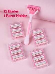 Lâminas de Segurança Rosadas Substituíveis com Lâminas de Aço Inoxidável de 6 Camadas, Aparelho de Depilação Manual Feminino de Corpo e Maiô Bikini