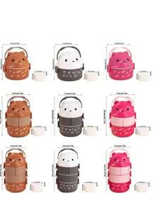 Lonchera contenedor alimentos diseño oso gafas bento térmico portátil caja lunch niños adultos camping escuela viaje almacenamiento funcional - Rosa Roja - Ver 2