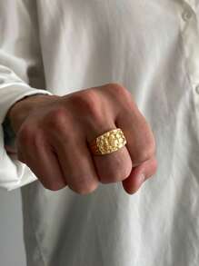 1 pieza Anillo abierto de moda vintage con forma rectangular y diseño geométrico de persecución para hombres