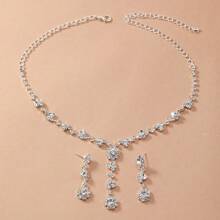 Luxuriöses Strass-Halsketten- und Ohrringset, elegantes Braut-Zubehör, Hochzeitsschmuck, Party- und Bankett-Schmuck