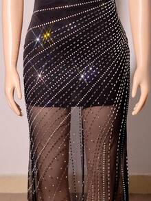 NIKBK 秋季服装加大码女装秋季优雅华丽女士甜心黑管闪光水钻夏季婚礼宾客约会舞会晚宴