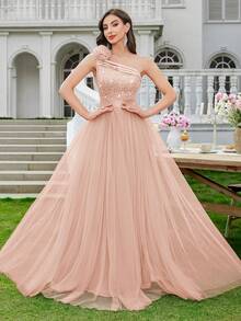 MIUSOL Đầm dạ hội sang trọng, thanh lịch, thích hợp cho kỳ nghỉ, đám cưới, lễ tốt nghiệp, tiệc tùng và các dịp khác. Đầm mùa xuân, đính sequin, ren hoa, cổ bất đối xứng, phối lưới màu tương phản, xếp ly. - Rượu sâm banh - Xem 2