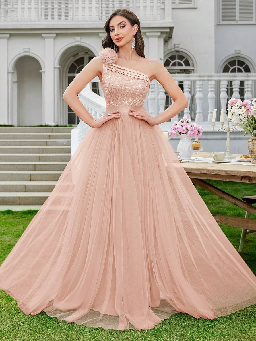 MIUSOL Đầm dạ hội sang trọng, thanh lịch, thích hợp cho kỳ nghỉ, đám cưới, lễ tốt nghiệp, tiệc tùng và các dịp khác. Đầm mùa xuân, đính sequin, ren hoa, cổ bất đối xứng, phối lưới màu tương phản, xếp ly.