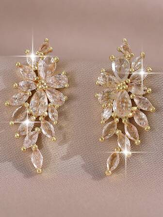 1 par mode lyxiga cubic zirconia bladdekor örhängen för kvinnor Alla hjärtans dag present, lämplig för dagligt slitage, och presenter till vänner, systrar, mor och dotter