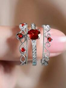 3 Pcs/Set Fashion Blue Cubic Zirconia Ring Set For Women For Wedding Engagement Anniversary Party Band Jewelry Valentine's Day Gift,Mom,Mother,Mother's Day,Gift