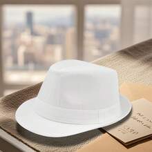 Solid Color Fedora Hats For Men Women  Jazz Cap Top Hat Casual Sun Hat For Daily Party Stage - 白色 - 查看 4