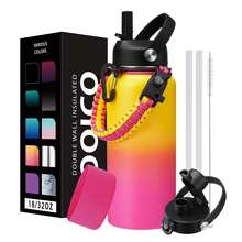 Half Gallon Water With Straw & Spout Lid, Paracord Handle, Boot Flask, 64oz Insulated Stainless Steel Water, Leak-Proof Large Sports Water Jug Cold-48H & Hot-24H - Yellow - View 1