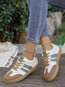 Women's New Splicing Contrast Color Lace-Up Low-Top Casual Sneakers, Comfortable Plus Size Outdoor Sports Shoes, Versatile Daily Casual Sneakers, Student Sports Shoes - Multicolor - View 1