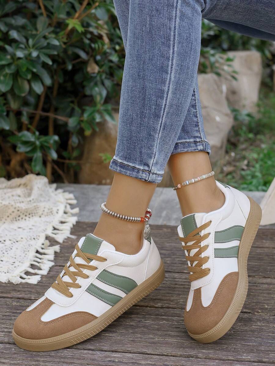 Women's New Splicing Contrast Color Lace-Up Low-Top Casual Sneakers, Comfortable Plus Size Outdoor Sports Shoes, Versatile Daily Casual Sneakers, Student Sports Shoes - Multicolor - View 1