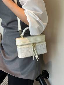 Women Handbag Elegant Square Shoulder Bag With Phone Pouch, Black Color - White - View 5