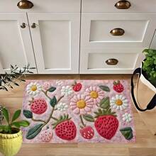 1pc, Home Decor, Fluffy Strawberry Abstract Pattern Printed, Anti-Slip Diatomite Kitchen Mat, Rug, Floor Mat, 3D Printed Rectangle, Suitable For Living Room, Bedroom, Hallway, Bathroom, Laundry Room - Polyester Carpet, Indoor/Outdoor Decoration