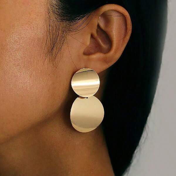 1 Pair Minimalist European And American Style Metal Disc Stud Earrings, Geometric Round Dangle Earrings For Women, Versatile & Fashionable