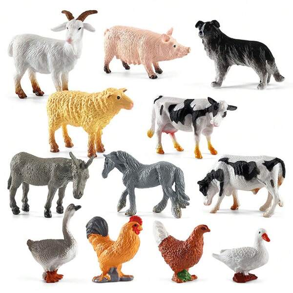 Set de 4-12 piezas de modelos realistas de animales de granja en miniatura como pollos, patos, gansos y vacas, decoración en miniatura para casa de muñecas o diorama
