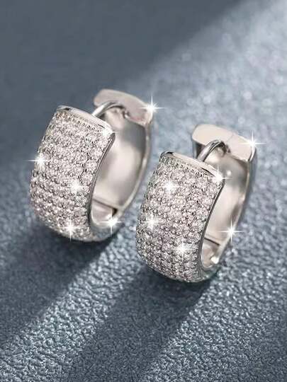 1 par de pendientes de clip con incrustaciones completas de rhinestones personalizados de moda para hombres, accesorio de joyería para fiestas y reuniones