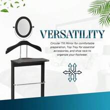 Wardrobe Wood Suit Valet Stand Clothes Trouser Bar Rack Tie Belt Hanger And Shoe Rack Black Chrome - Black/Chrome - View 7