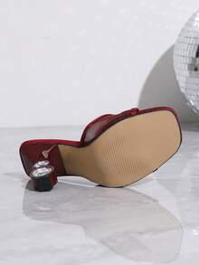 Women's Fine Mesh Crystal Heel Maroon Color High Heel Sandals, New For 2025 - Burgundy - View 6