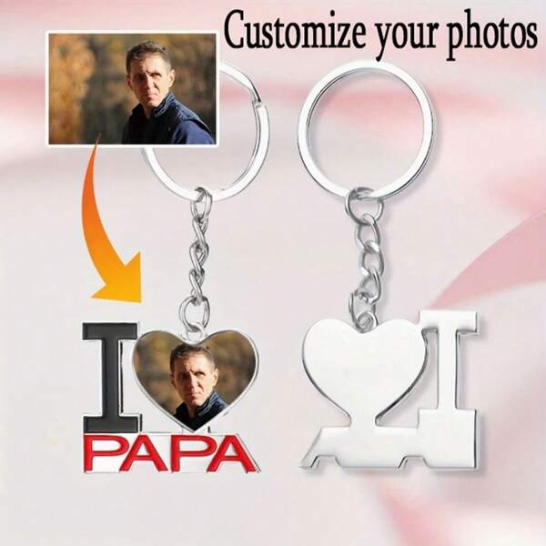 1pc Customized Photo Metal Key Chain, "I Love Mom/Dad" Personalized Photo Keychain, Gift For Mother's/Father's Day