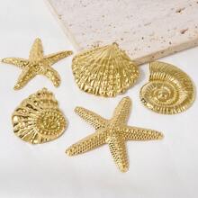 5 Stücke Edelstahl Ozean Themen Anhänger Sortiment - Seestern, Muschel, Schildkröte, Hai, Fisch, Delfin, Seepferdchen. Geeignet für Armband, Halskette, Knöchel, Ohrring Schmuck DIY, Vintage, Strand, Party Elemente, 18 Karat vergoldet