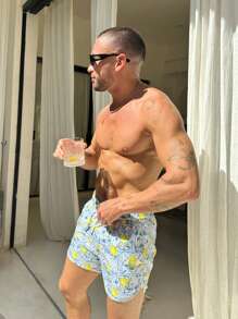 Pantalones de playa talla grande para hombre, short de baño con cordón de estampado todo sobre, casual para vacaciones de verano y viajes, talla grande