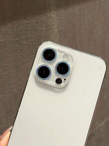 Glitter Blue Integrated Apple 15 ProMax Lens Film, For IPhone 17/17 Pro/17 Air/17 ProMax/14 ProMax Phone Camera 13 Pro Protective Ring Frame Cover, Tempered Glass, Transparent Glitter, High Definition Lens Film, Stylish & Anti-Collision - Multicolor - View 6